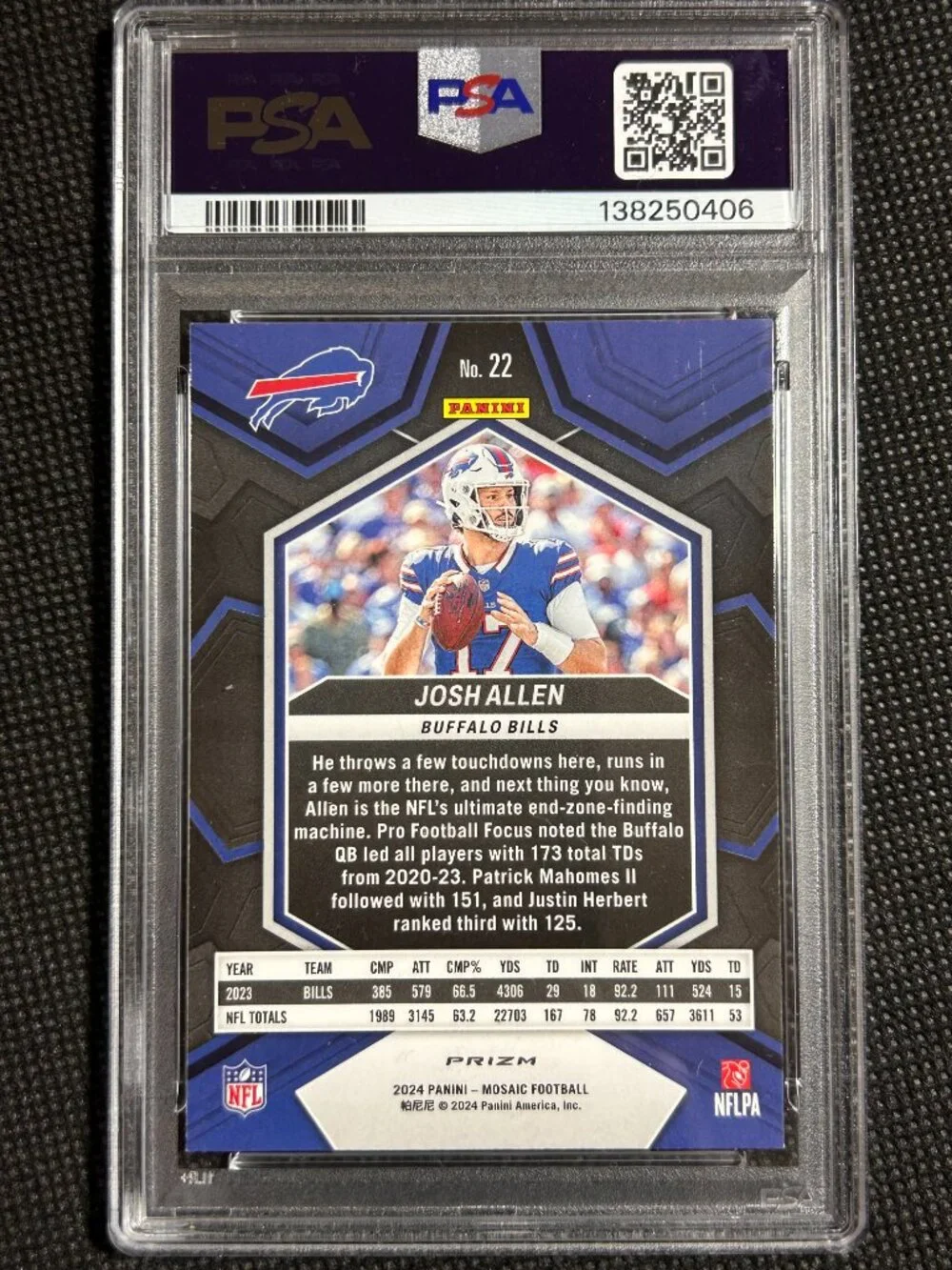 2024 Panini Mosaic JOSH ALLEN Gold HONEYCOMB SP #22 PSA 8 NM-MINT - Picture 2 of 2